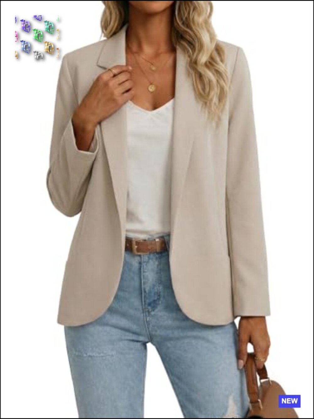 Lightweight Casual Blazer Open Front Loose Fit Work Suit Jacket with Pockets - Picture 4 of 7